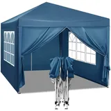 Woltu Pavillon Pop-Up wasserdichter Faltpavillon Sonnenschutz Event Pavillon mit Seitenwänden Gartenpavillon auf Terrasse Camping Festival Pagodenzelt aus Oxford Metallrahmen 3 x 3 m Blau