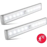 2er-set Led-nachtlichter Mit Bewegungssensor Für Kleiderschrank, Schrank, Vitrine, Selbstklebend, Batteriebetrieben (aaa), Aluminium-finish - Kzq