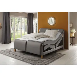 Home Affaire Boxspringbett HOME AFFAIRE "Messina2", grau (elephant), B:186cm L:240cm, Holzwerkstoff, Kunstleder, Massivholz, Komplettbetten, Boxspringbett, Liegekomfort elektrisch Verstellbar