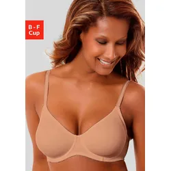 T-Shirt-BH LASCANA "perfect basic", Damen, Gr. 95, Cup E, braun (caramel), Microtouch, Obermaterial: 82% Polyamid (TACTEL), 18% Elasthan (LYCRA), Basic, BHs, mit Bügel, ohne Schale, Basic Dessous