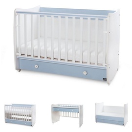 Lorelli Komplettbett Babybett Dream NEW 70 x 140 cm, umbaubar Kinderbett Schaukelbett Schreibtisch blau|weiß