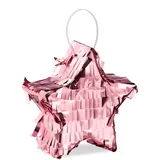 Relaxdays Mini Pinata Stern, befüllbare Piñata für Geburtstag, Partypinata, zum Aufhängen, HxBxT: 12 x 12 x 4 cm, rosa