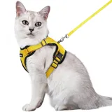 rabbitgoo Katzengeschirr mit Leine Softgeschirr für Katze Brustgeschirr Cat Harness Katzengarnitur ausbruchsicher verstellbar Katzenweste Gelb M