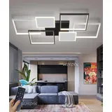 Dimmbar LED Deckenlamape Wohnzimmer Modern Geometrisch Deckenleuchten mit Fernbedienung Rechtecke Design Wohnzimmerlampe aus Aluminium Deckenbeleuchtung für Wohnzimmer Schlafzimmer (Schwarz, 90cm)