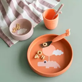 Done by Deer Silikon Geschirr-Set, Happy clouds Baby-Geschirr 3 El.