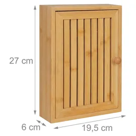 Relaxdays Schlüsselkasten, Bambus, 8 Haken, Design A, H x B x T: 27 x 19,5 x 6 cm, Flur, Wand, Schlüsselschrank, Natur