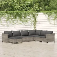 Ankonbej 7-tlg. Garten-Lounge-Set mit Kissen Grau Poly Rattan