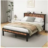 Odikalo Polsterbett Jugendbett Metallbett Kopfteil Geräuschfrei 90/120/140x200cm Braun braun 140 cm