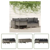 The Living Store 4-tlg. Garten-Lounge-Set mit Kissen Grau Poly Rattan - Grau