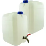 Wasserkanister 20l aus Kunststoff, Wassertank mit Hahn, Set 2 Stück, Wasserbehälter Trinkwasserkanister, Reservekanister, Kunststoffkanister, für Haus, Garten, Auto, Camping usw., dichter Verschluss,