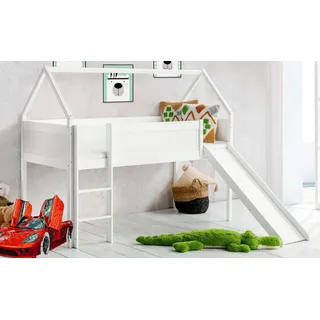 Hochbett Kinderbett Hochbett mit rutsche hausbett Spielbett Kiefer Massiv Weiß