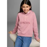 Kidsworld Kapuzensweatshirt KIDSWORLD "NYC Paris London - Stickerei", Mädchen, Gr. 176/182, rosa (altrosa), Sweatware, Obermaterial: 100% Baumwolle, bestickt, gerade taillenbedeckt, Bündchen, Sweatshirts, Langarm, gerade Passform, bedruckt, Kapuze, aus Baumwolle