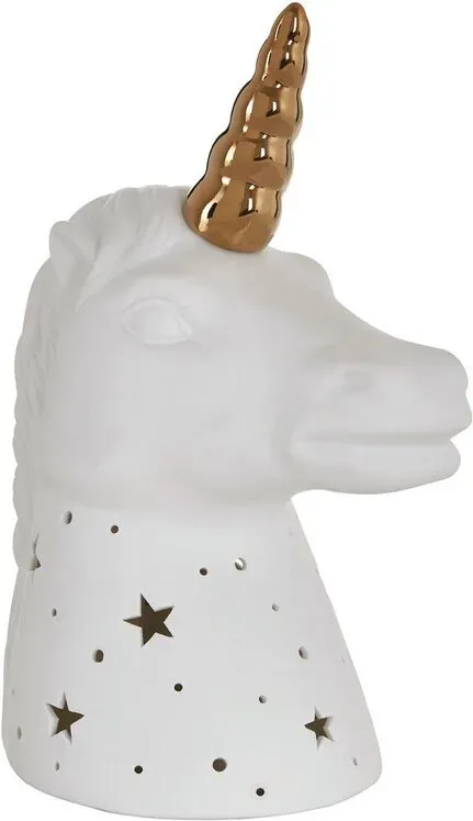 Premier Housewares Ola Kids Nachtlicht Einhorn mit Goldhorn aus Keramik