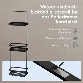 doporro Duschablage ohne Bohren, 3 Ebenen Badregal Stehend, Duschregal Schmales aus Metall, für Badezimmer und Toilette, Schwarz Reglo-02