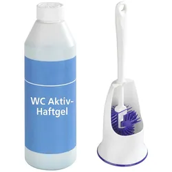 Reinigungs-Set MAXIMEX "WC-Hygiene", bunt (mehrfarbig), B:13,5cm H:41,8cm L:13,5cm, Reinigungs-Sets, Reinigungsmittel WC-Reiniger, WC-Garnitur mit Randbürste und WC-Aktiv-Haftgel mit Ozean-Duft, 500 ml