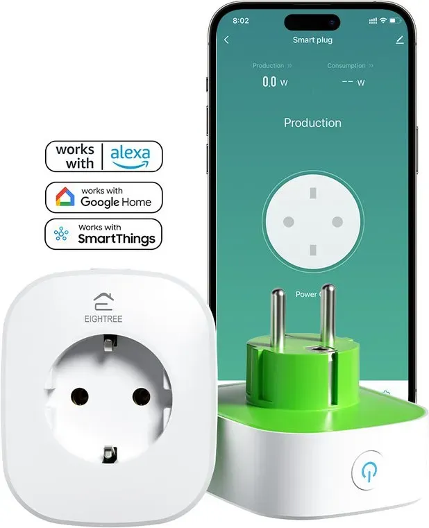 EIGHTREE Smart WLAN Steckdose Mit Strommessung, Stromzähler für Balkonkraftwerk, Bidirektionale Messung von Stromverbrauch & Erzeugung in Mini-PV, Nur 2.4G