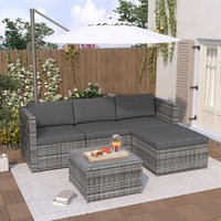 Merax Polyrattan Lounge Gartenlounge Set 3-4 Personen, 5-tlg.Sitzgruppe mit Sofa, Tisch, Hocker und Kissen, Balkonmöbel Terassenmöbel Gartenmöbe...