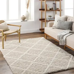 Hochflor-Teppich LIVABLISS "TRAKAI", weiß, B:160cm H:52mm L:220cm, Kunstfaser, Teppiche, Flauschig, Langflor, Weich, Boho Wohnzimmerteppich, Grau