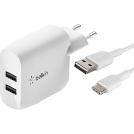 Belkin BoostCharge Dual USB-A Netzladegerät 24W + USB-C-Kabel weiß (WCE001vf1MWH)