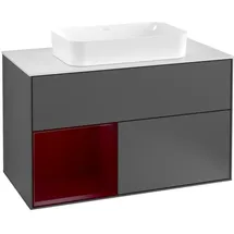 Villeroy & Boch Villeroy und Boch Finion Waschtischunterschrank F241HBGK 100x60,3cm, Abdeckplatte white matt, Regal links Peony, Anthracite matt