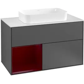 Villeroy & Boch Villeroy und Boch Finion Waschtischunterschrank F241HBGK 100x60,3cm, Abdeckplatte white matt, Regal links Peony, Anthracite matt
