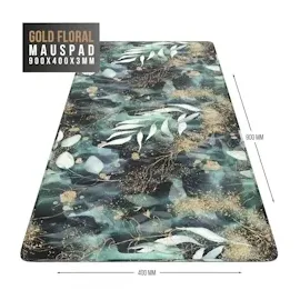 CSL Gaming Mauspad, XXL, 900 x 400 x 3 mm, Schreibtischunterlage, extralarge, waschbar, Gold Floral