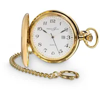 Hermann Jäckle Taschenuhr Tübingen Vergoldet, 50 mm – Quarzuhr mit Kette & Reiseetui goldfarben