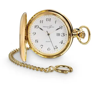 Hermann Jäckle Taschenuhr Tübingen Vergoldet, 50 mm – Quarzuhr mit Kette & Reiseetui goldfarben