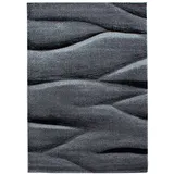 Carpetsale24 Kurzflor Teppich 160x230 cm Abstrakte Wellen Schwarz-Grau, Weiches Dekoelement mit Muster, Bodengestaltung für Wohn- oder Essbereich