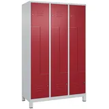 C+P Z-Spind Classic PLUS, Füßen, 6 Abteile, HxBxT 195x120x50cm, Zylinderschloss, Hellgrau/Rubinrot von PROREGAL