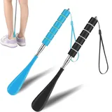 2 Stück Teleskop Schuhlöffel,Schuhlöffel Ausziehbar,Verstellbar 30-71cm Edelstahl Schuhanzieher Lang,Schwarz & Blau,Leicht Zu Tragen Für Reisen,Für Herren, Damen, Kinder, Senioren,Rutschfester Griff