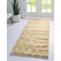 Hochflor-Läufer "Temara Shag Lagerräumung", gelb (gelb, elfenbeinfarben), B:79cm H:51mm L:305cm, Polypropylen (PP), MYFLAIR MÖBEL & ACCESSOIRES, Teppiche, Teppich-Läufer, gewebt, Rauten Design, weich & kuschelig