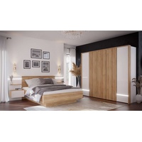 Stylefy Schlafzimmer-Set Lamberto, (Set (5-St), Komplett Schlafzimmer), bestehend aus Schrank, Bett, 2×Nachttisch, inkl. LED-Beleuchtung weiß