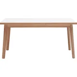 Hammel Furniture Esstisch HAMMEL FURNITURE "Basic Single, schnell innenliegende Einlegeplatten ausziehbar", weiß (weiß, naturfarben, naturfarben, weiß), B:180cm H:76cm T:80cm, Tischplatte: Weißes Melamin mit weiß pigmentierter Eichenkante (Mattlack), Gestell: Eiche massiv