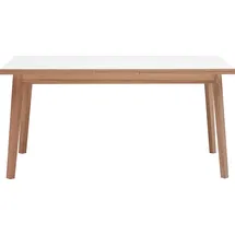 Hammel Furniture Esstisch HAMMEL FURNITURE "Basic Single, schnell innenliegende Einlegeplatten ausziehbar", weiß (weiß, naturfarben, naturfarben, weiß), B:180cm H:76cm T:80cm, Tischplatte: Weißes Melamin mit weiß pigmentierter Eichenkante (Mattlack), Gestell: Eiche massiv