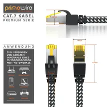 Primewire Patchkabel CAT 7 Rohkabel mit Baumwollummantelung - Gigabit Ethernet LAN Kabel 10 Gbit/s S/FTP PIMF Schirmung - Netzwerkkabel 5m