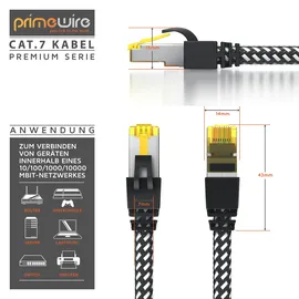 Primewire Patchkabel CAT 7 Rohkabel mit Baumwollummantelung - Gigabit Ethernet LAN Kabel 10 Gbit/s S/FTP PIMF Schirmung - Netzwerkkabel 5m