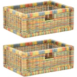 korb.outlet Set / 2 Regalkorb Bunt ca. 42x32x17 mit Holzrahmen Rattan Schubfach Box zur Aufbewahrung Schrankkorb Griff