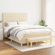 vidaXL Boxspringbett mit Matratze Creme 140x190 cm Stoff - Creme