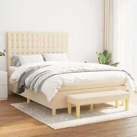 vidaXL Boxspringbett mit Matratze Creme 140x190 cm Stoff - Creme