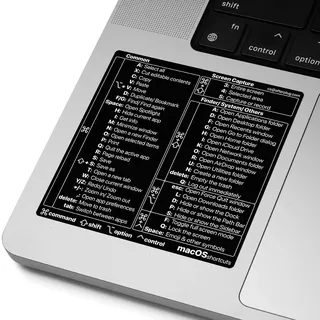 Afterplug Mac OS Shortcuts Aufkleber für 13-16 Zoll MacBook Pro Air (Intel M1 M2 M3), kompatibel mit macOS Mojave oder höher, keine Rückstände (Schwarz mit weißen Buchstaben, 2er-Pack)