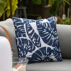 Garten Kissen - Blätter - Polyester - wasserabweisend - L: 44cm - Außen - blau, weiß