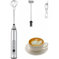 Elektrischer Milchaufschäumer Mit Zwei Schneebesen, Usb-wiederaufladbar, 2-in-1-akku-milchaufschäumer Für Kaffee, Latte Macchiato, Cappuccino Und Eieraufschlag (silber)