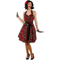 Karneval-Klamotten Kostüm 50er Jahre Damen Rock n Roll Kleid Kirsche, Rock and Roll Rockabilly Kleid Erwachsene rot schwarz Damenkostüm grün|rot|schwarz 38-40