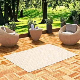 Pergamon In & Outdoor Flachgewebe Sisaloptik Natur, Terrasse und Balkon, Teppich Valencia Fliesenoptik Beige Creme in 5 Größen