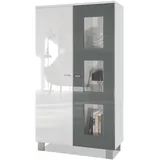 Vladon Vitrine, Grau, Holzwerkstoff, 71x129x35 cm, Wohnzimmer, Wohnwände, Vitrinenschränke