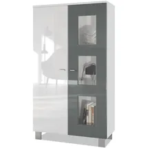 Vladon Vitrine, Grau, Holzwerkstoff, 71x129x35 cm, Wohnzimmer, Wohnwände, Vitrinenschränke
