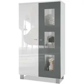 Vladon Vitrine, Grau, Holzwerkstoff, 71x129x35 cm, Wohnzimmer, Wohnwände, Vitrinenschränke