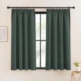 KGORGE Grün Kurze Gardinen Blickdicht für Schienensystem Schlafzimmer 2er Set 160 x 140 cm(HxB) Verdunklungsvorhänge Kräuselband Thermovorhang Kälteschutz Thermo Vorhänge, Olivgrün