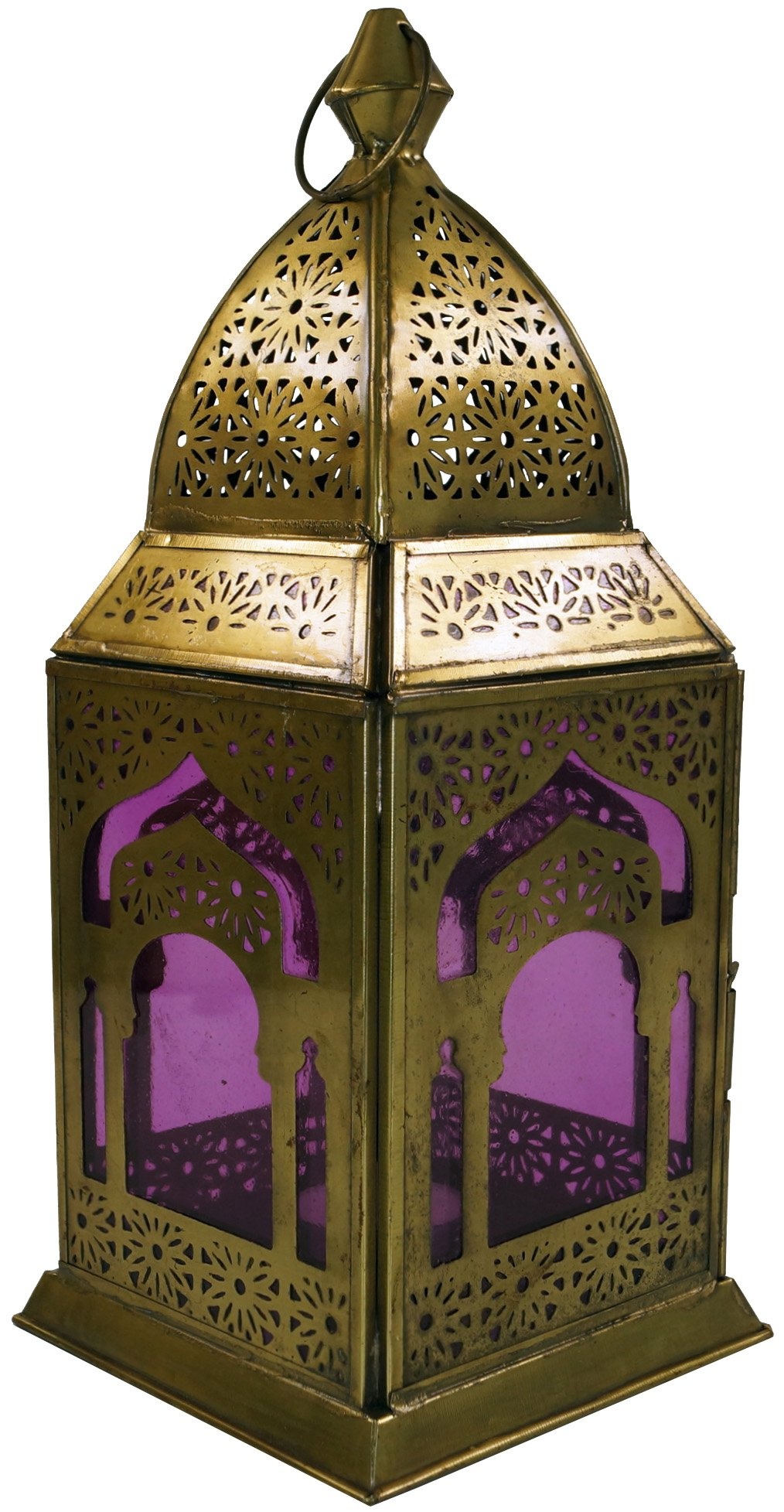 GURU SHOP Orientalische Metall/Glas Laterne in Marrokanischem Design, Windlicht, Lila, Farbe: Lila, 30x13x13 cm, Orientalische Laternen